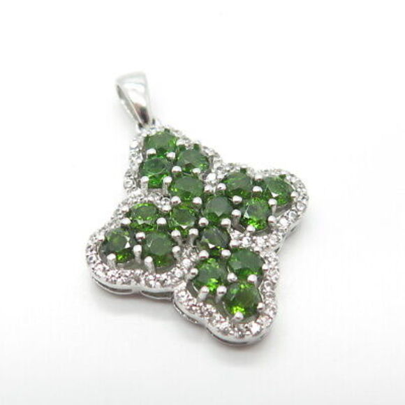 925 Sterling Silver Real White Topaz & Peridot Gemstone Cross Pendant - Picture 4 of 8